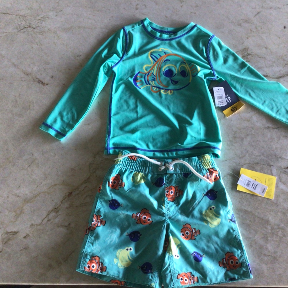 GAP Kids Teal Green Fish Rash Guard Swim Set